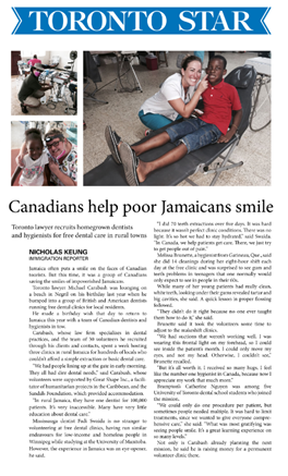 Toronto Star article titled Canadians help poor Jamaicans smile
